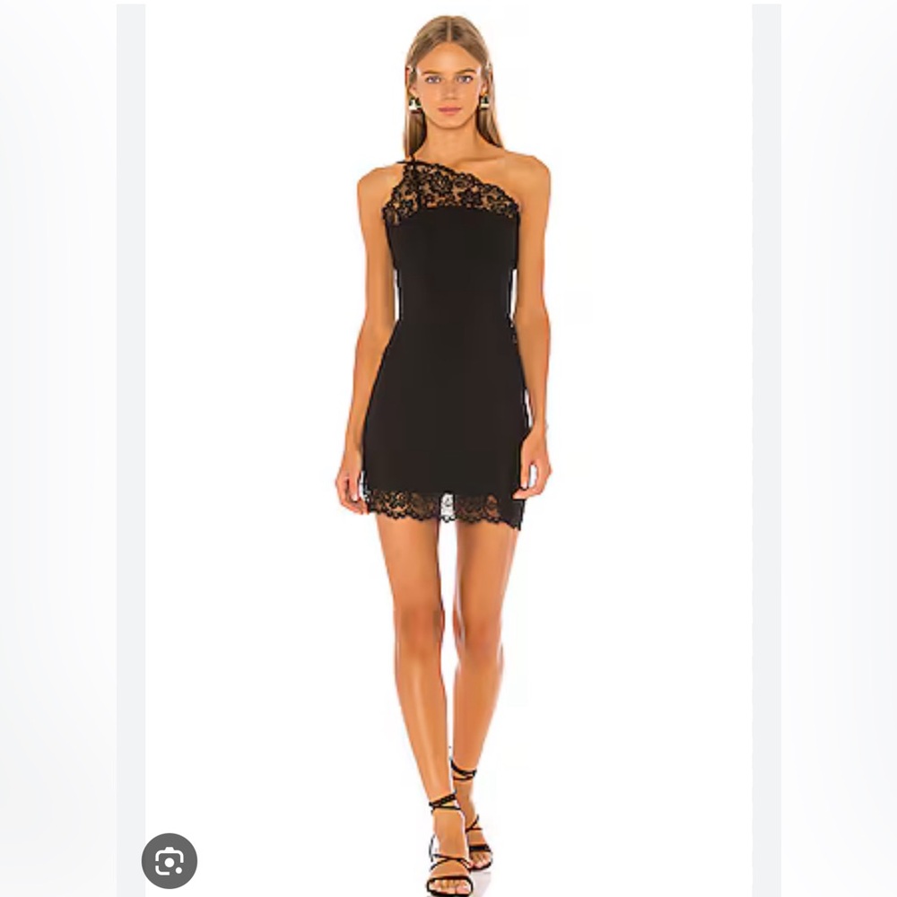🆕 Free People Premonitions one shoulder little black dress with lace trim Large